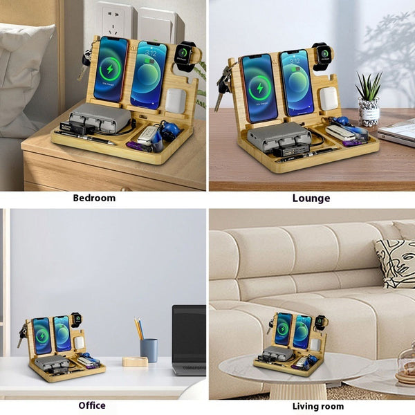 Multifunctional Bamboo Wireless Charger Bracket